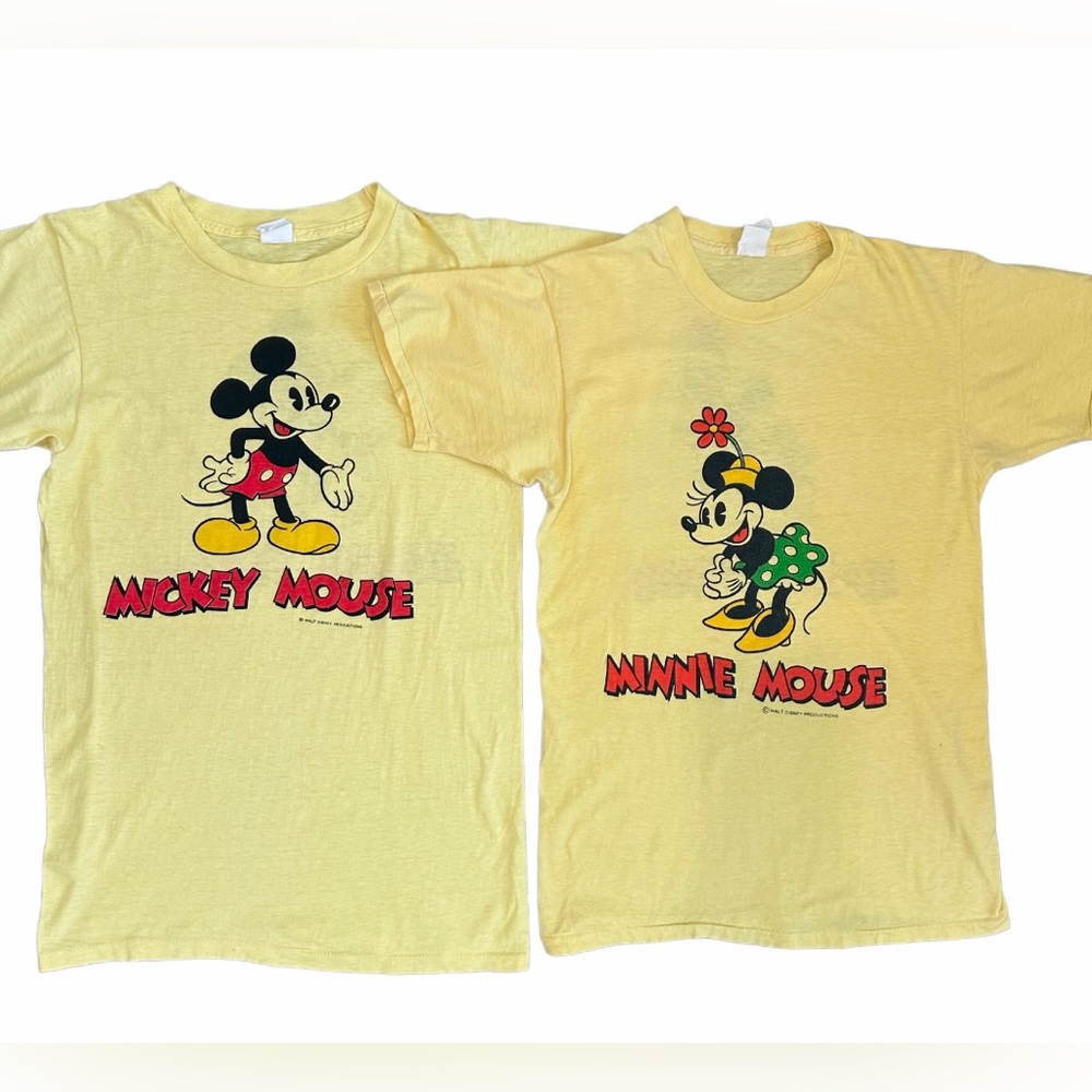 RARE Pair of Vintage Disney 1960s-1970s Mickey Mouse and Minnie Mouse T-Shirts